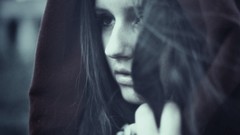 Woman faces brunettes pale skin hooded