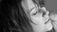 Woman faces closed eyes models portraits grayscale auburn hair 