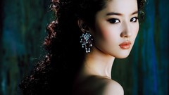 Woman faces earrings asians liu yifei curly hair