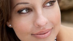 Woman faces earrings long hair green eyes brunettes lorena 