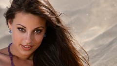 Woman faces earrings long hair green eyes brunettes lorena 