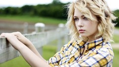 Woman faces fences blurred outdoors blondes short hair models