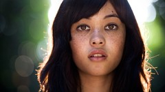 Woman faces freckles