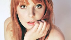 Woman faces green eyes bangs models redheads