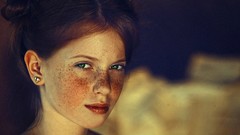 Woman faces green eyes brunettes freckles redheads