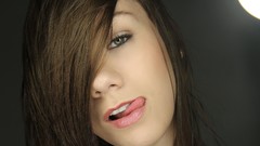 Woman faces green eyes brunettes licking Simple Background W4B 