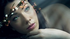 Woman faces green eyes models artwork