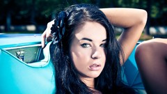 Woman faces green eyes models black hair