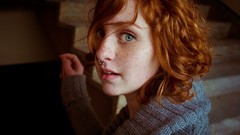 Woman faces green eyes redheads pierced nose