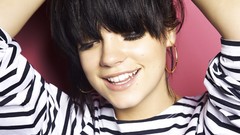 Woman faces lily allen singers striped clothing