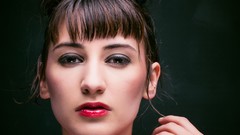 Woman faces lipstick brunettes bangs models