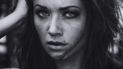 Woman faces long hair blue eyes brunettes models Sierra Love