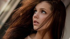 Woman faces long hair blue eyes brunettes piercings models open 