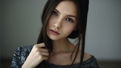 Woman faces long hair blue eyes brunettes teen pale skin 