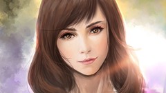 Woman faces long hair brown eyes brunettes artwork