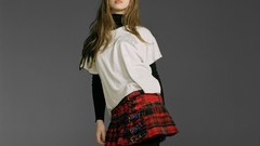 Woman faces long hair tights models standing teen miniskirts 