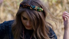 Woman faces looking down brunettes models hair band