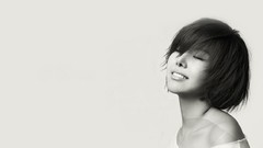 Woman faces monochrome asians smiling short hair grayscale