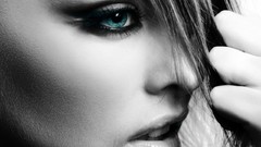 Woman faces monochrome blue eyes