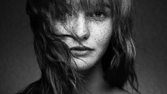 Woman faces monochrome freckles grayscale hair in face I Must 