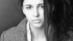 Woman faces monochrome naomi scott brunettes dark eyes grayscale