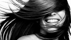 Woman faces monochrome smiling
