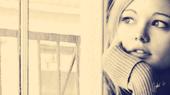 Woman faces monochrome window panes