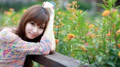 Woman faces outdoors asians brunettes