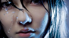 Woman faces outdoors asians brunettes