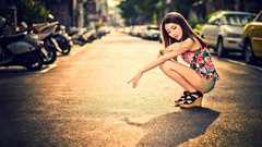 Woman faces outdoors asians brunettes