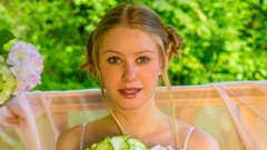 Woman faces outdoors blondes blue eyes models pigtails ella 