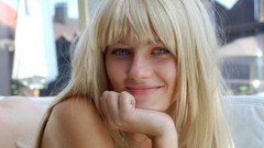 Woman faces outdoors blondes couch smiling lingerie platinum 