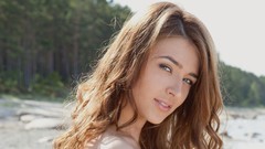 Woman faces outdoors blue eyes brunettes models Met-Art 