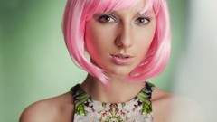 Woman faces pink hair