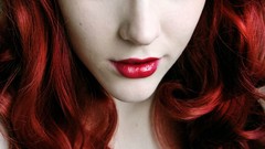 Woman faces red lipstick redheads curly hair