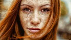 Woman faces redhead freckles portraits