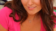 Woman faces smiling blue eyes brunettes cleavage