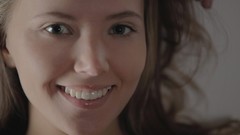 Woman faces smiling blue eyes brunettes models Clover (X-Art)