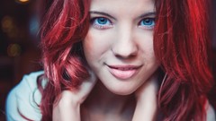 Woman faces smiling blue eyes redheads