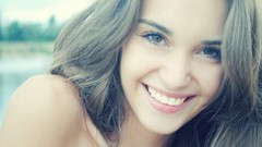 Woman faces smiling brunettes