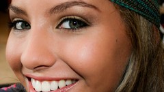 Woman faces smiling green eyes