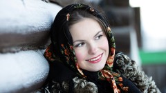 Woman faces smiling models