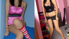 Woman faces stockings blue eyes brunettes models boobs Jaime 