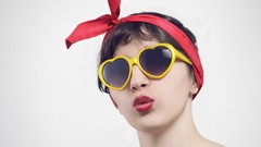 Woman faces sunglasses brunettes models red lipstick