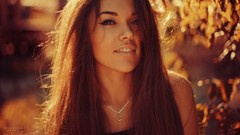 Woman faces sunlight smiling brunettes models duplicate 