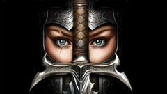 Woman faces sword hilt