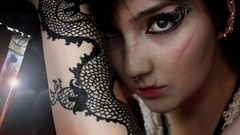 Woman faces tattoos brunettes portraits