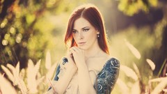 Woman faces tattoos redheads pale skin