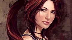 Woman faces tomb raider lara croft ponytails redheads artwork 
