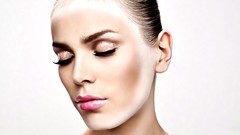 Woman faces white background